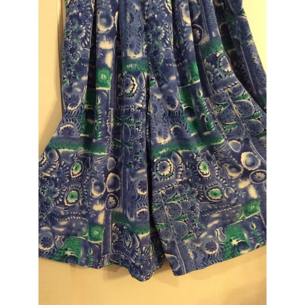 Vintage Koret Size 12 Blue Capri Cropped Flowy Super Wide Legged Floral - Picture 3 of 3